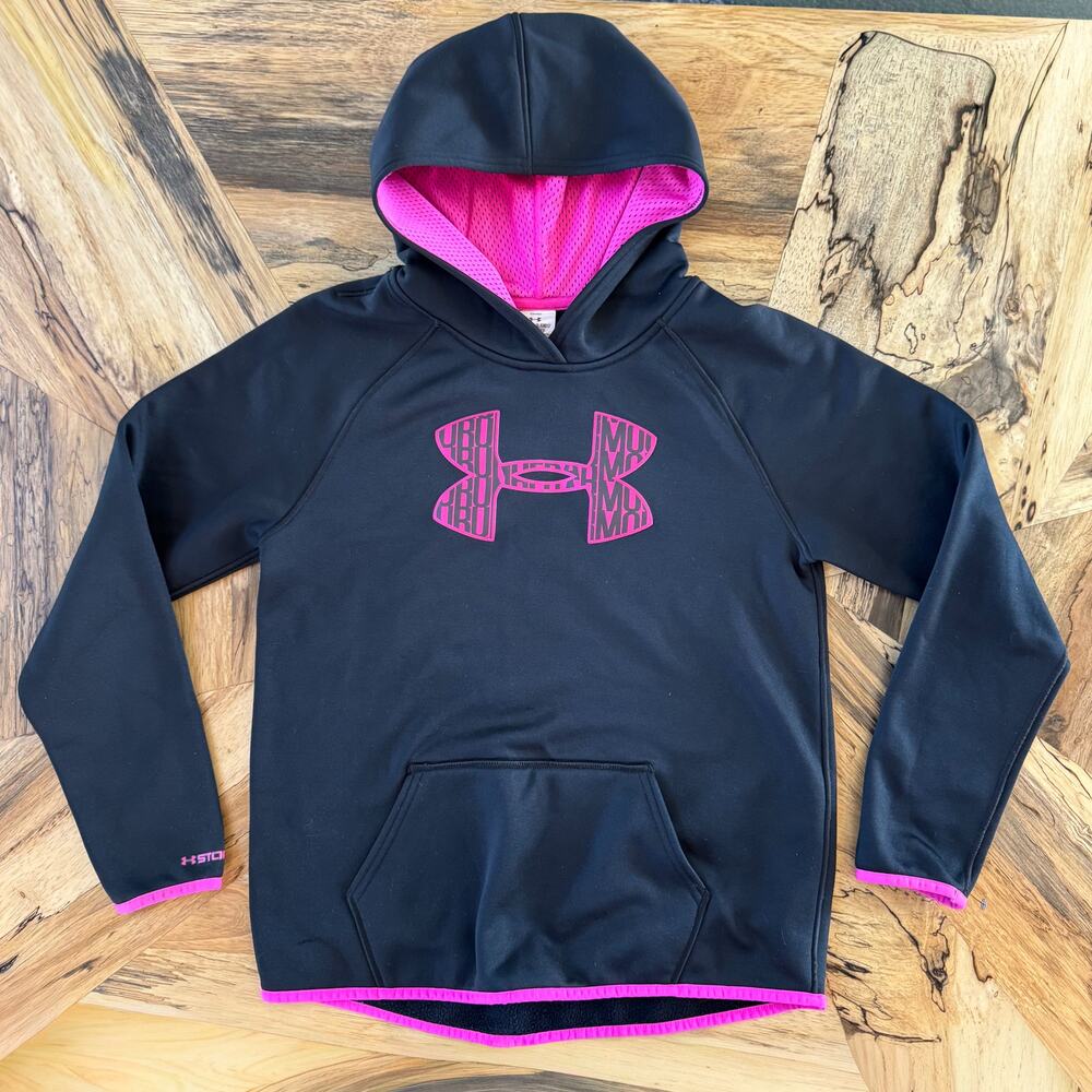 Under Armour Youth Girls Large Storm 1 Pullover Hoodie Black & Pink Activewear